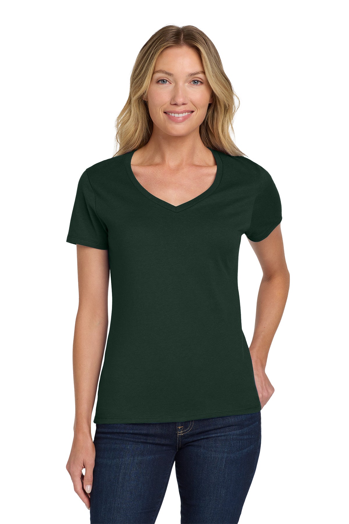Hanes® Women's Perfect-T Cotton V-Neck T-Shirt Customizing