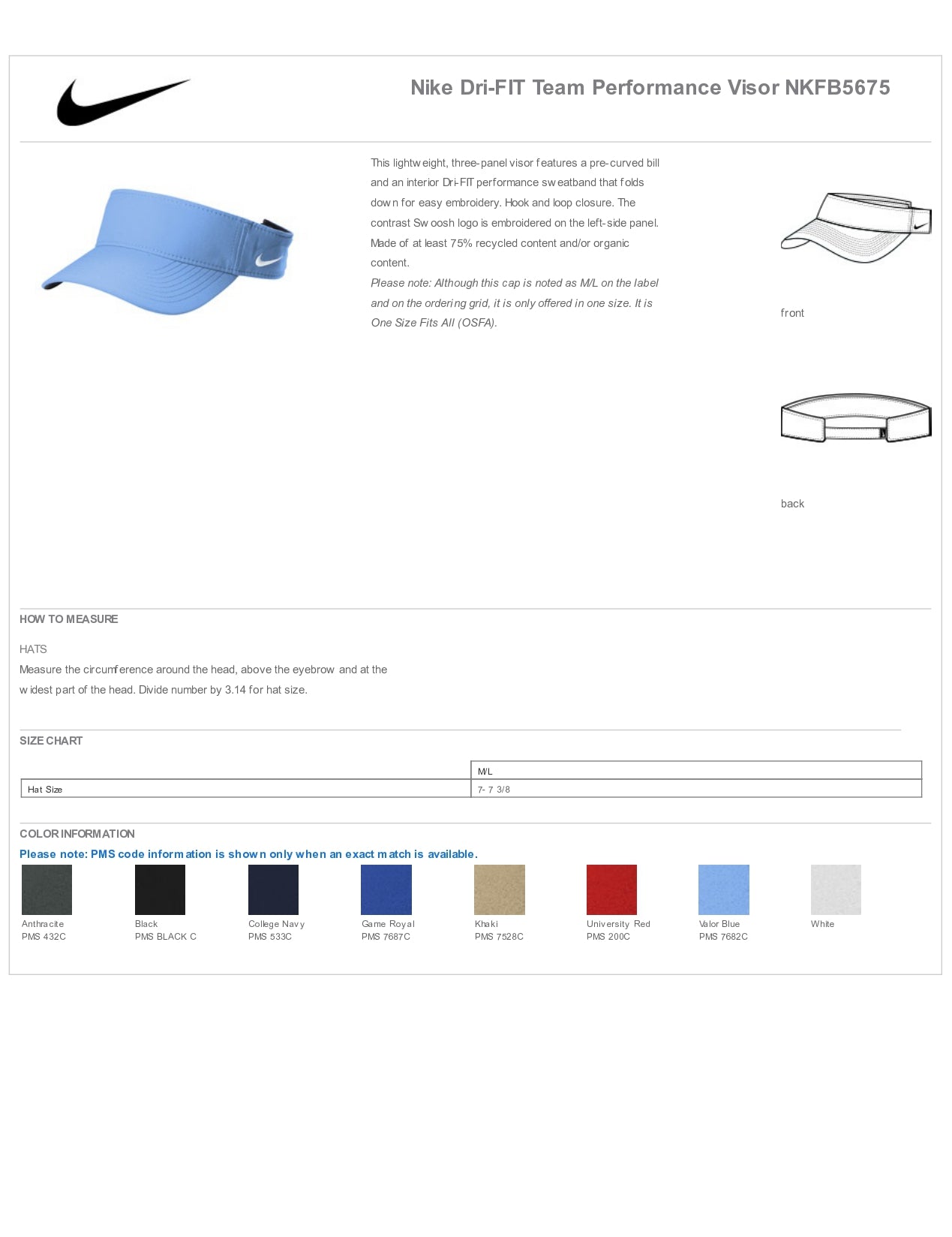 Nike Dri-FIT Team Performance Visor Customizing