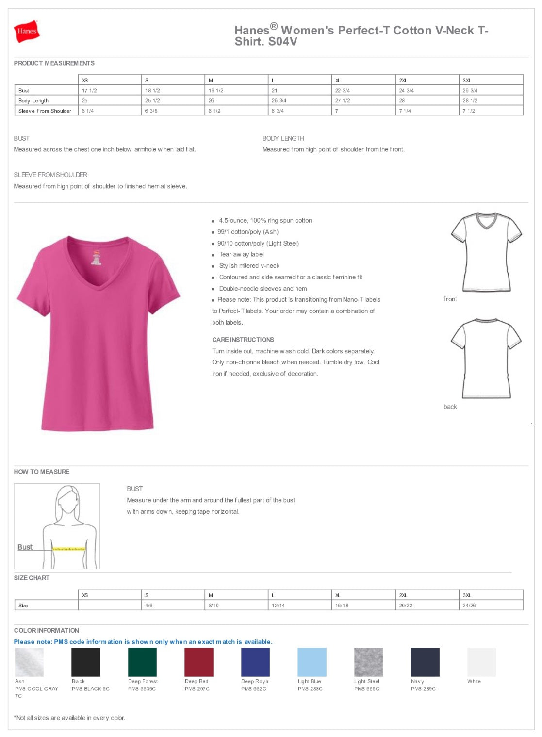 Hanes® Women's Perfect-T Cotton V-Neck T-Shirt Customizing