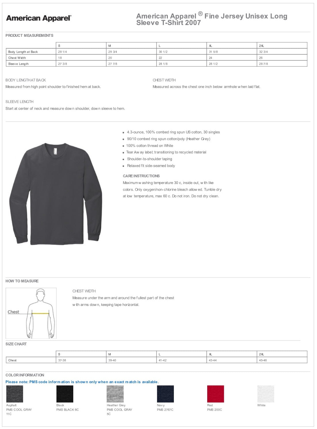 American Apparel ® Fine Jersey Unisex Long Sleeve T-Shirt Customizing