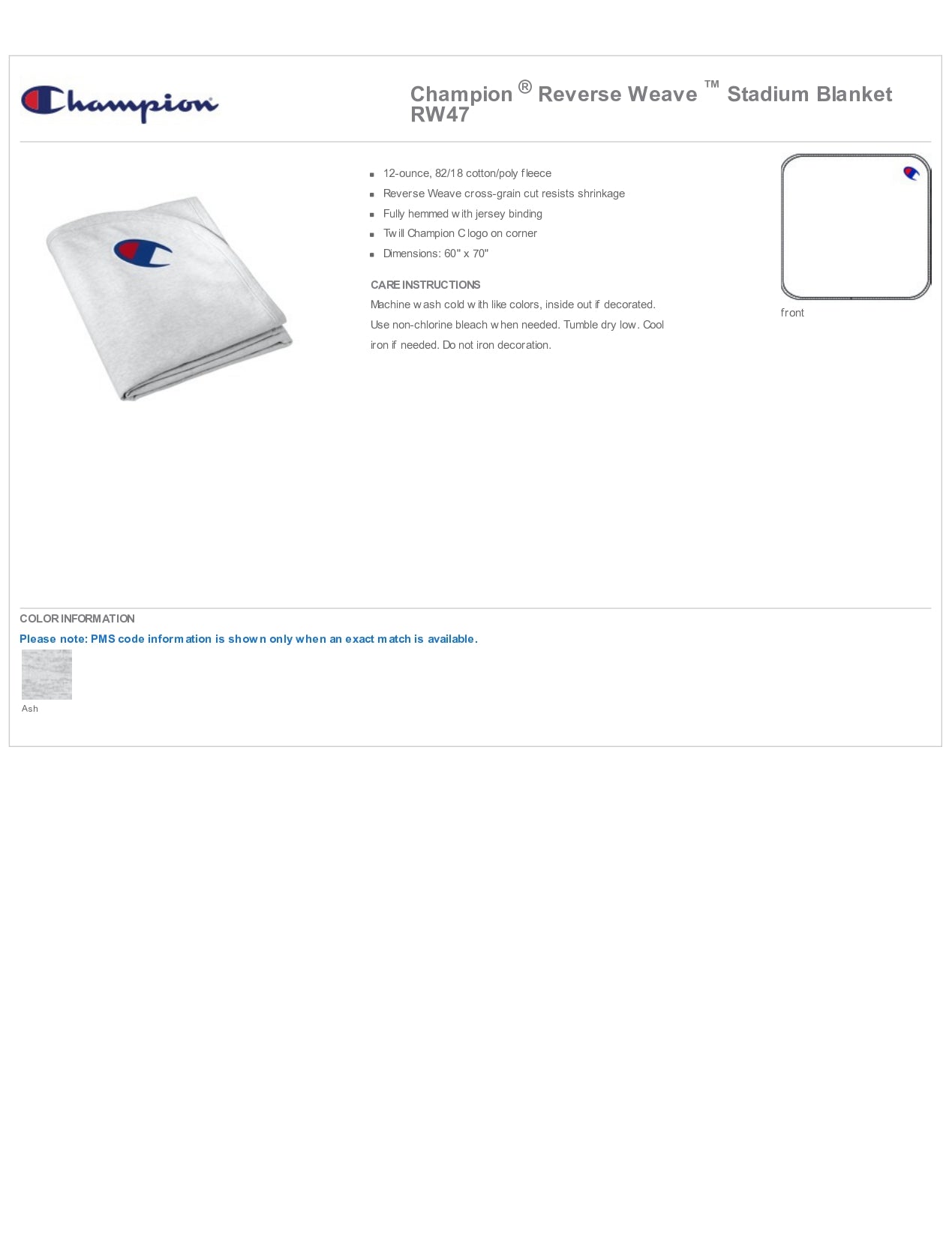 Champion ® Reverse Weave ™ Stadium Blanket Customizing