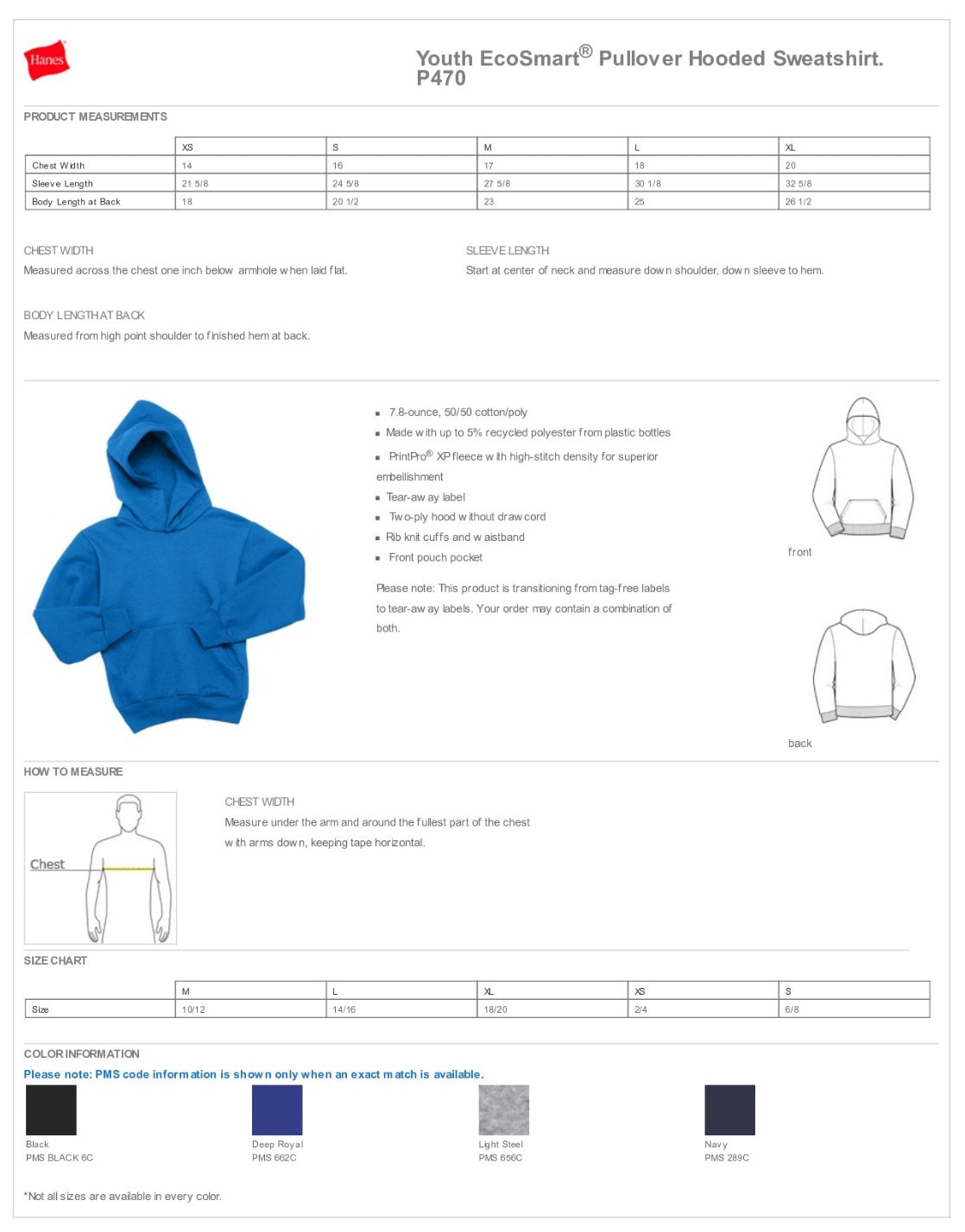 Hanes® - Youth EcoSmart® Pullover Hooded Sweatshirt Customizing