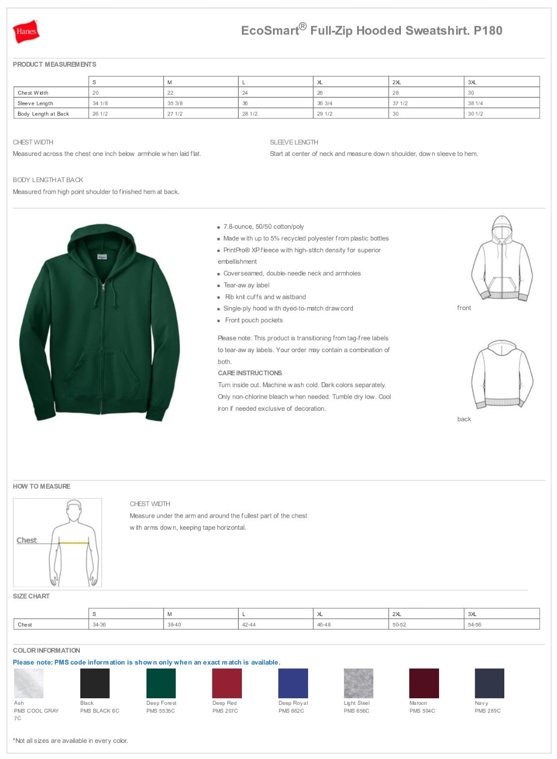 Hanes® - EcoSmart® Full-Zip Hooded Sweatshirt Customizing
